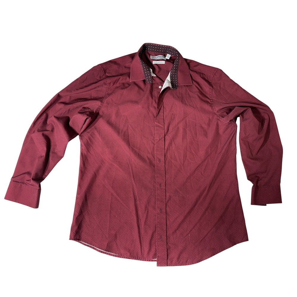 Nick Graham Everywhere Mens XL Burgundy Geometric Stretch Modern Fit Dress Shirt